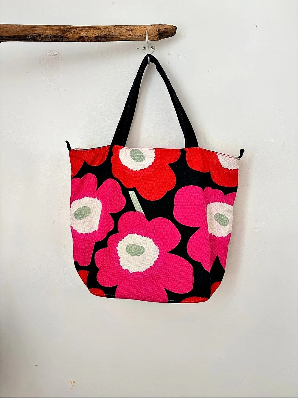 Marimekko Unikko Floral Tote in Pink & Black